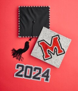 grad cap with 2024 on red background